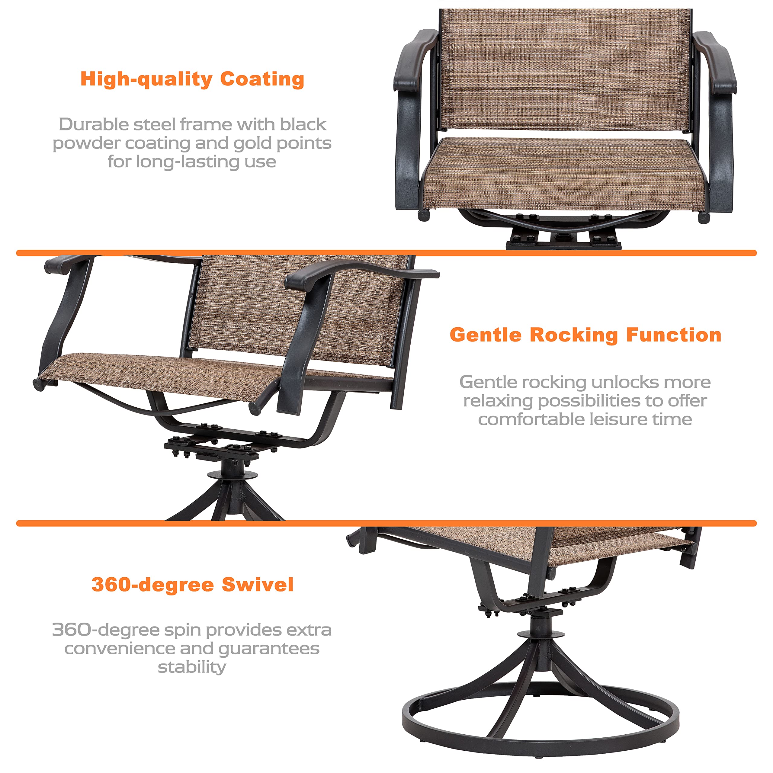NUU GARDEN 5-Piece Outdoor Dining Set - Black & Brown Iron Patio Furniture with 1.57
