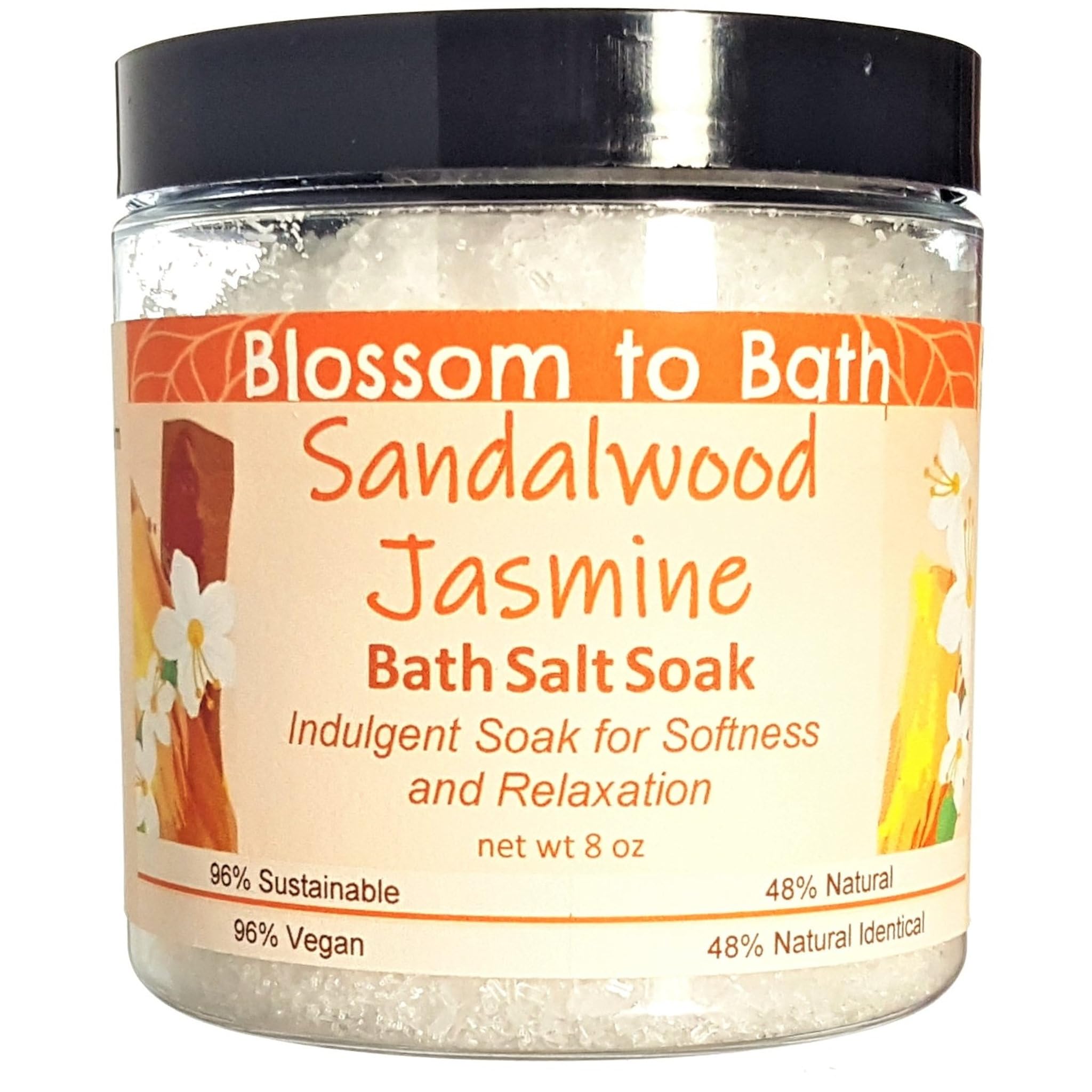 Natural Sandalwood Jasmine Bath Salt Soak (8 oz) - Relaxing Aromatherapy with Earthy Floral Scent - Perfect for Stress Relief & Spa Nights at Home