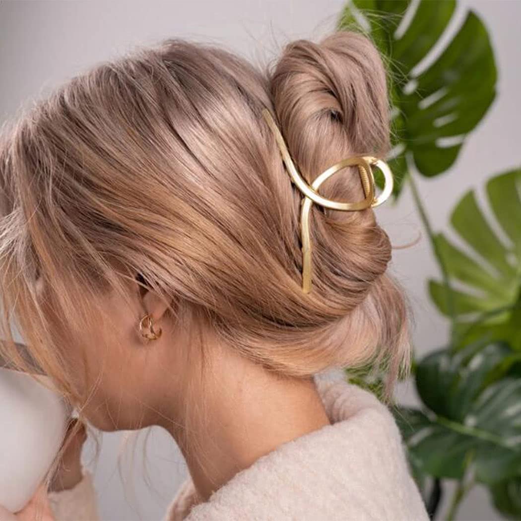 Gold Metal Hair Claw Clips for Women - 2PCS (Thick/Thin Hair) - Perfect for Work & Travel