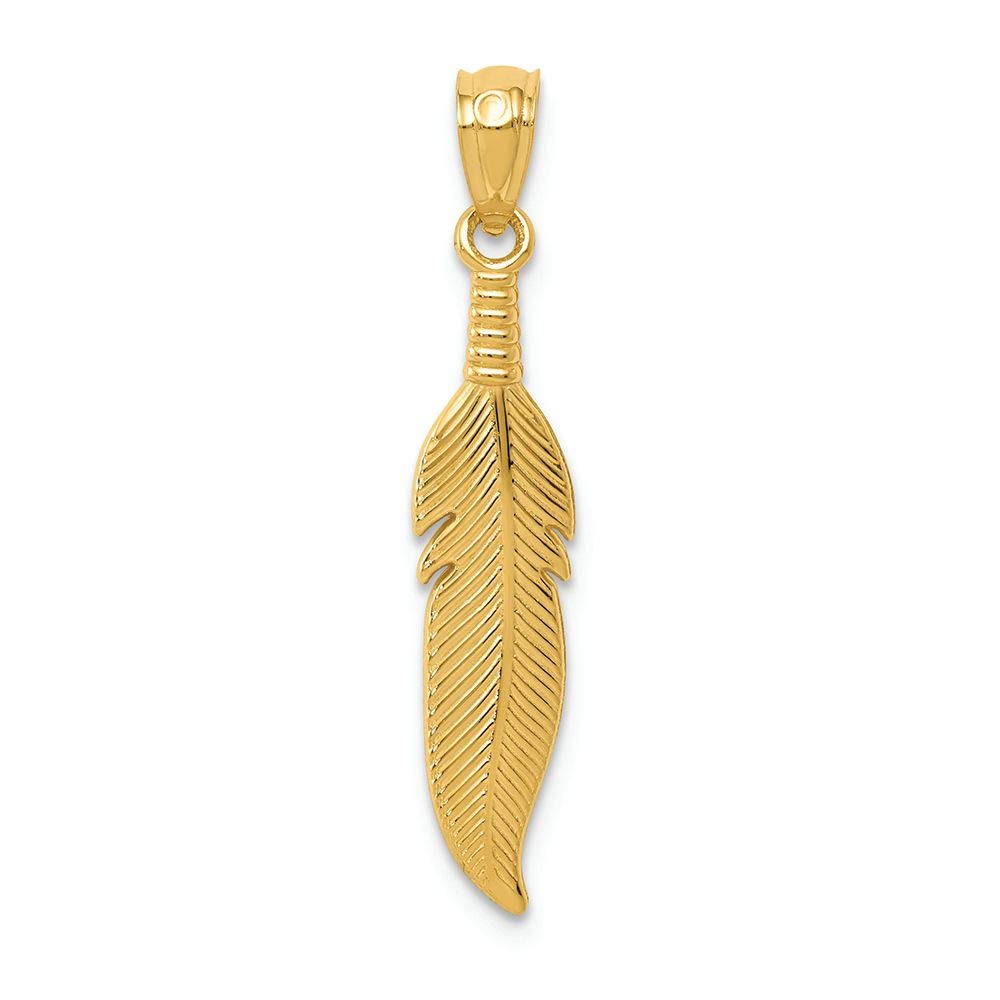 14K Yellow Gold Polished Feather Charm Pendant - Elegant Jewelry Gift for Women, Perfect for Necklaces & Bracelets - Birthday, Anniversary, Wedding & Everyday Wear