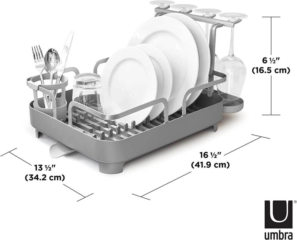 Umbra Holster Deluxe Dish Rack - Premium Countertop Drying Rack for Dishes & Utensils, Space-Saving Kitchen Organizer, Charcoal Grey - Perfect for Small Kitchens & Apartments