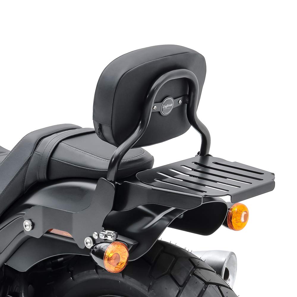 Black Sissy Bar with Luggage Rack for Harley Davidson Softail Custom 2007-2009 - Heavy Duty Rear Backrest & Storage Solution for Motorcycle Touring & Long Rides