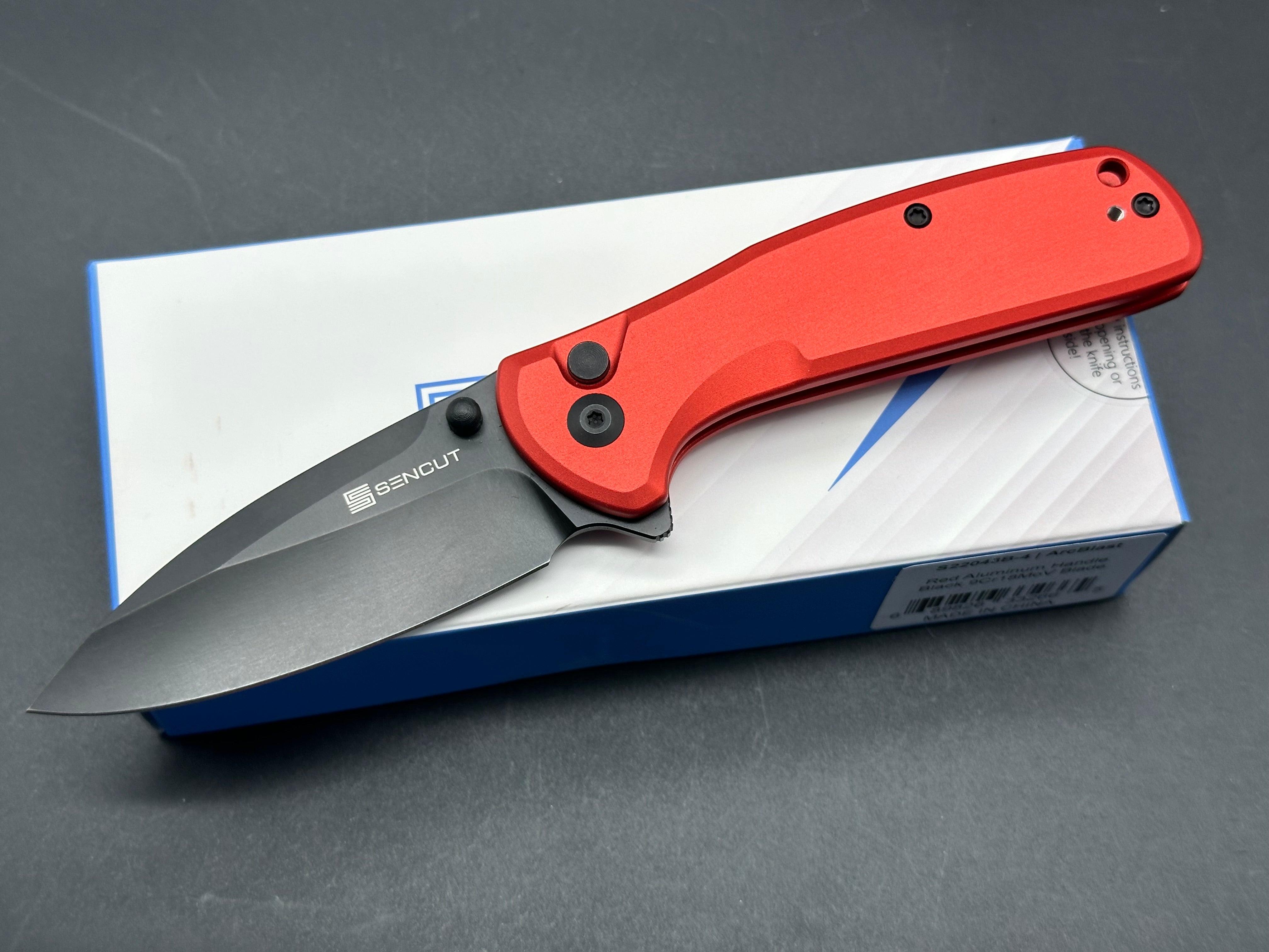 Sencut ArcBlast Red Aluminum Button Lock Folding Knife - EDC Pocket Knife for Outdoor Camping, Hiking & Everyday Carry