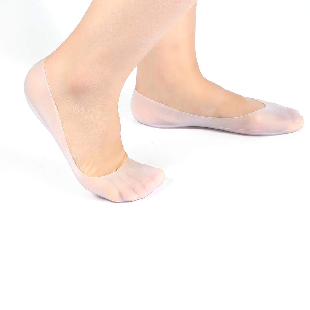 Xuuyuu Silicone Gel Moisturizing Socks for Women & Men - Breathable Full Length Foot Care Protector with Ventilation Holes - Relieves Plantar Fasciitis, Metatarsalgia & Dry Cracked Heels (Large, White) - Perfect for Night Treatment, Spa & Home Relaxation