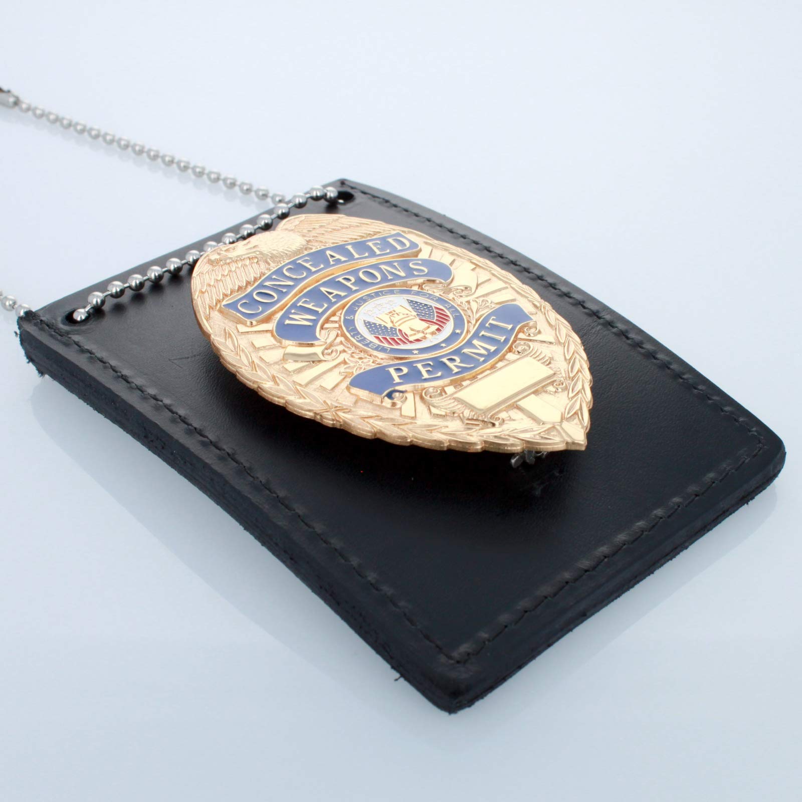 2 in 1 Leather ID Badge Holder & Lanyard Neck Chain - Police Security Gear for Work, School & Events - Black