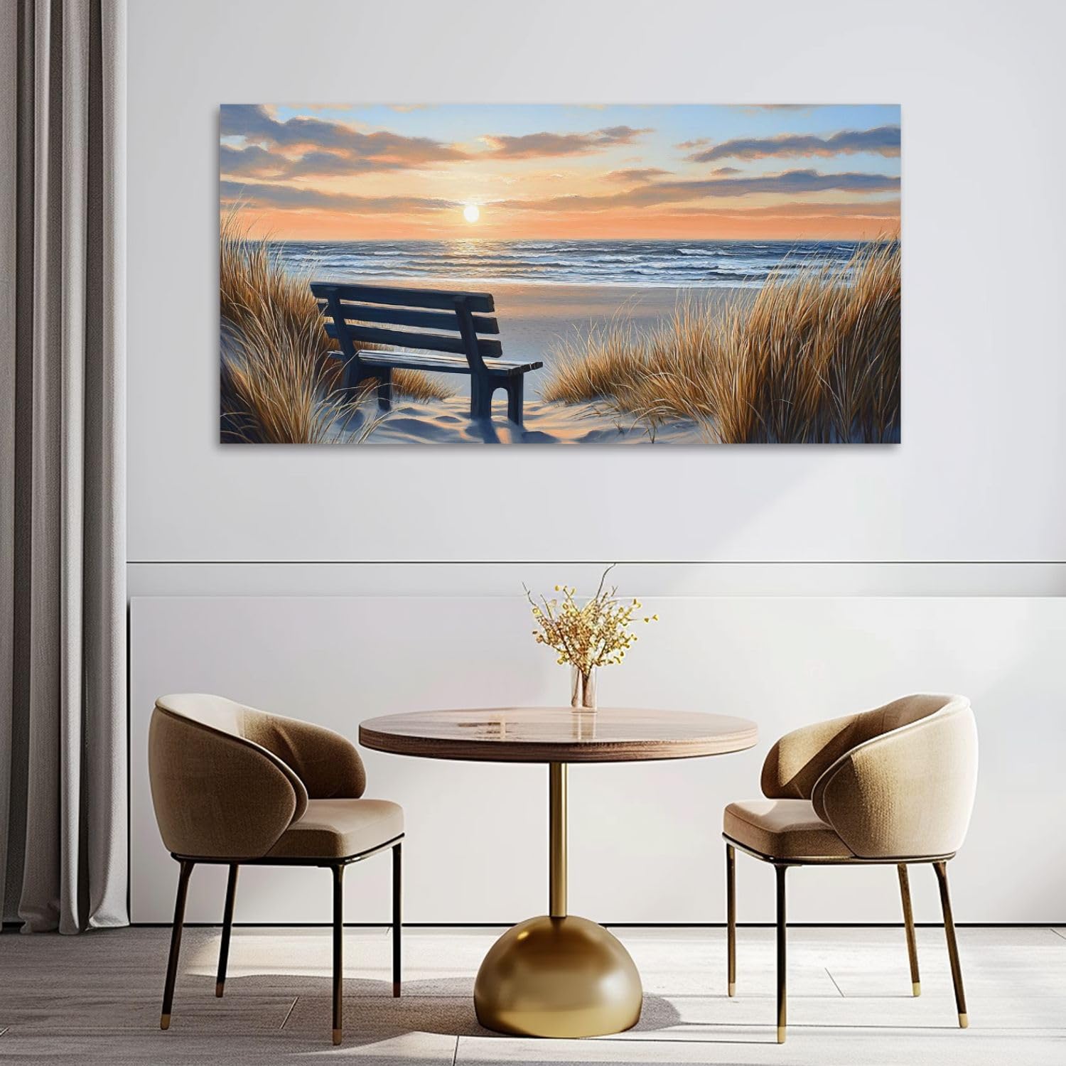 Modern Blue Sun Beach Ocean Landscape Canvas Wall Art - Framed Painting for Office, Living Room & Bedroom Decor (30x60 Inch) | Coastal Theme Wall Decor for Beach Houses, Vacation Rentals & Seaside Themed Rooms