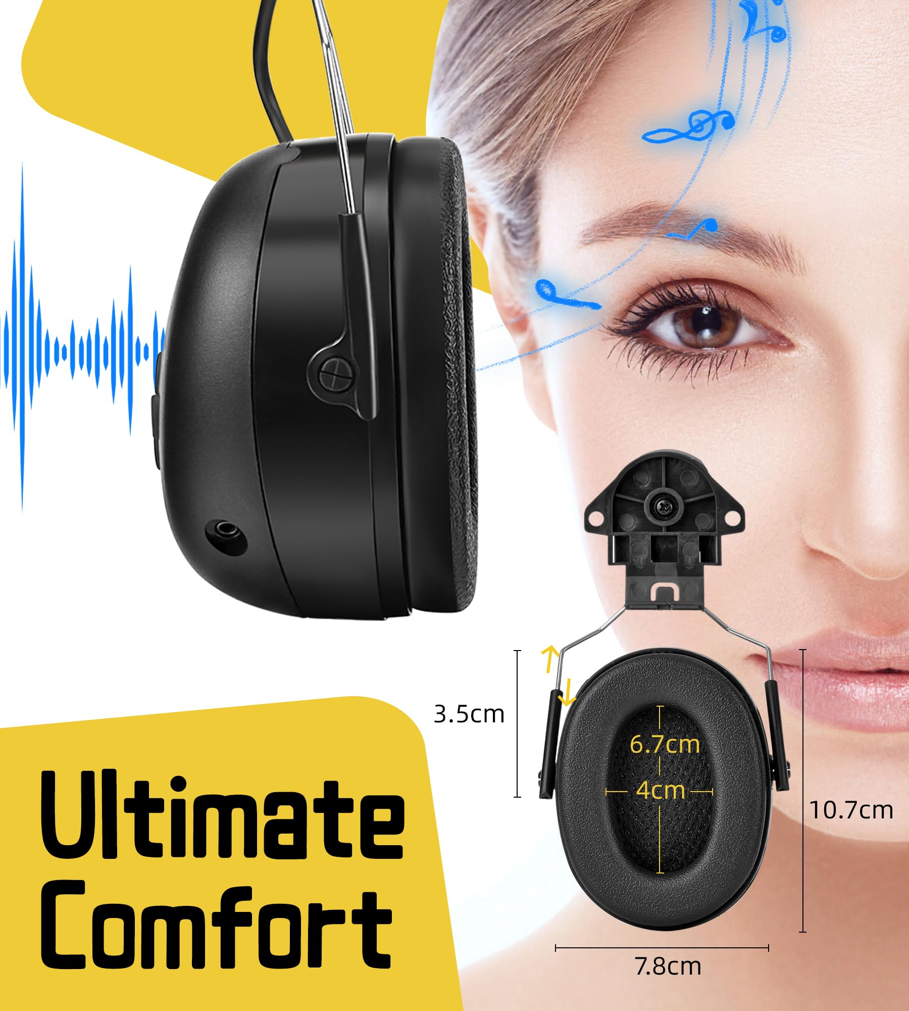 PROHEAR 037BR04 Bluetooth Hearing Protection Headphones - 40H Playtime, Noise Cancelling for Construction, Mowing & DIY - Compatible with 3M H-700 & DEWALT Hard Hats (Black) - Perfect for Job Sites, Landscaping & Woodworking Safety