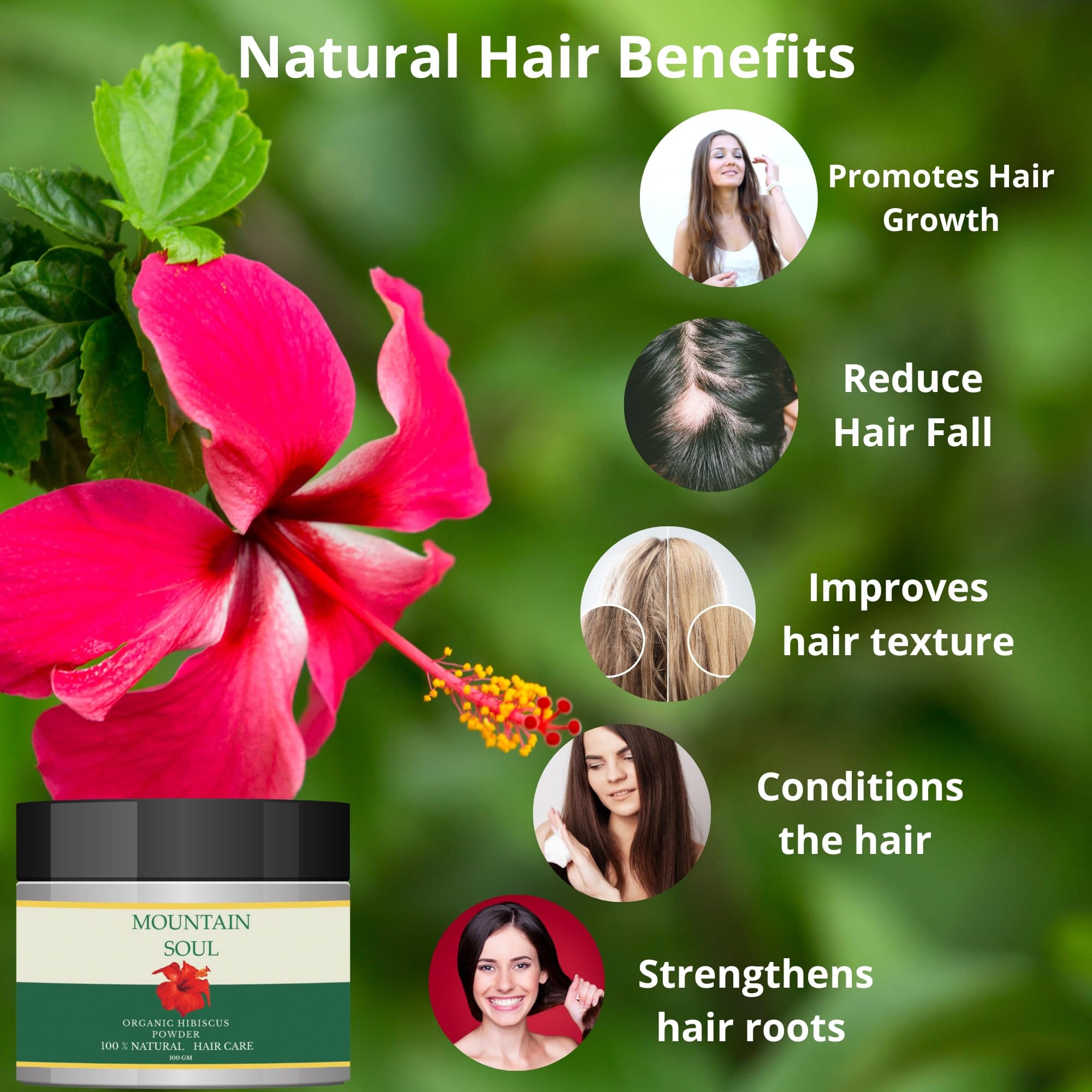Organic Hibiscus Flower Powder 100g - Natural Face Mask & Hair Growth Treatment | USDA Certified, Vegan, Gluten-Free | Revitalize Skin & Boost Hair Health for Spa & DIY Beauty Care