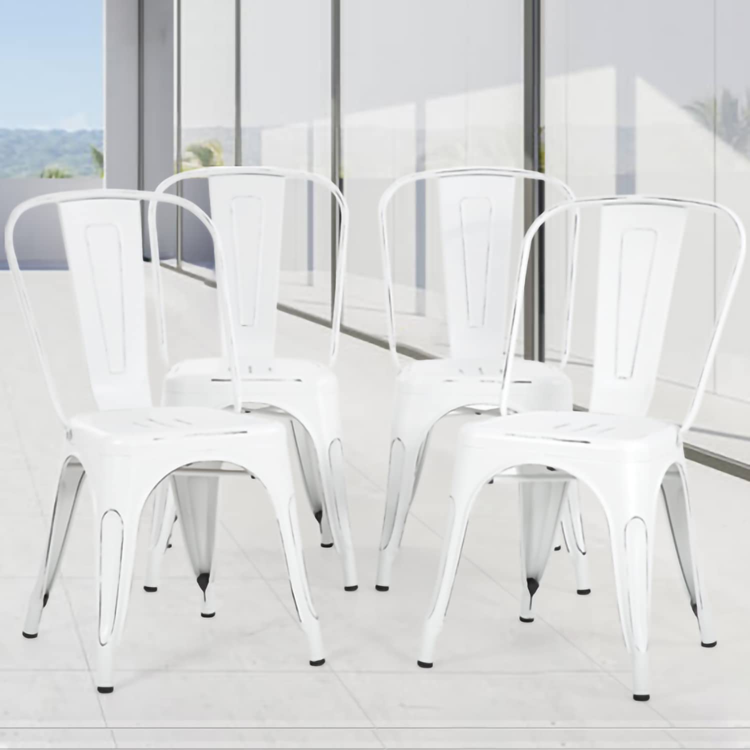 4-Pack White Tolix Style Metal Dining Chairs - 18