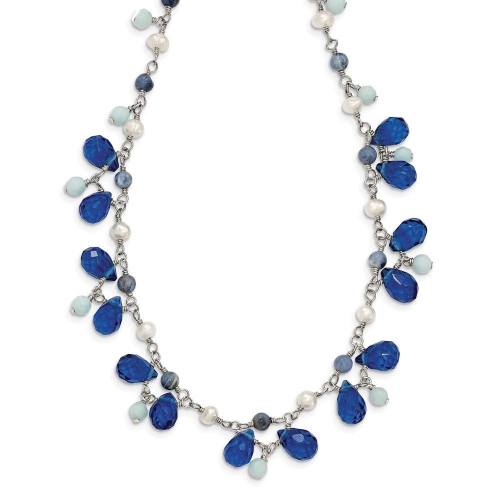 Roy Rose Jewelry Sterling Silver Blue Crystal Lapis Amazonite Cultured Pearl Necklace - 16