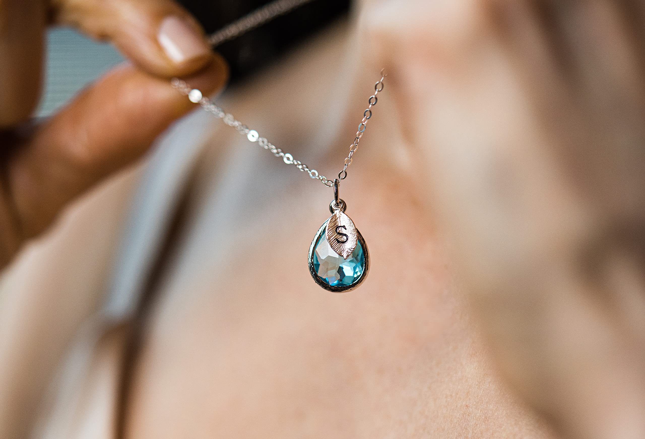 Personalized Aquamarine Necklace - March Birthstone Gift for Her | Bridesmaid Jewelry & Birthday Present