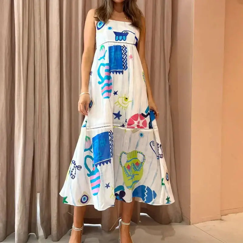 Elegant Strappy Slip Print Maxi Dress for Women - Fashionable Sweet Holiday Long Dress, Chic Sleeveless Beach Dress (Perfect for Vacations, Summer Outings & Beach Parties)