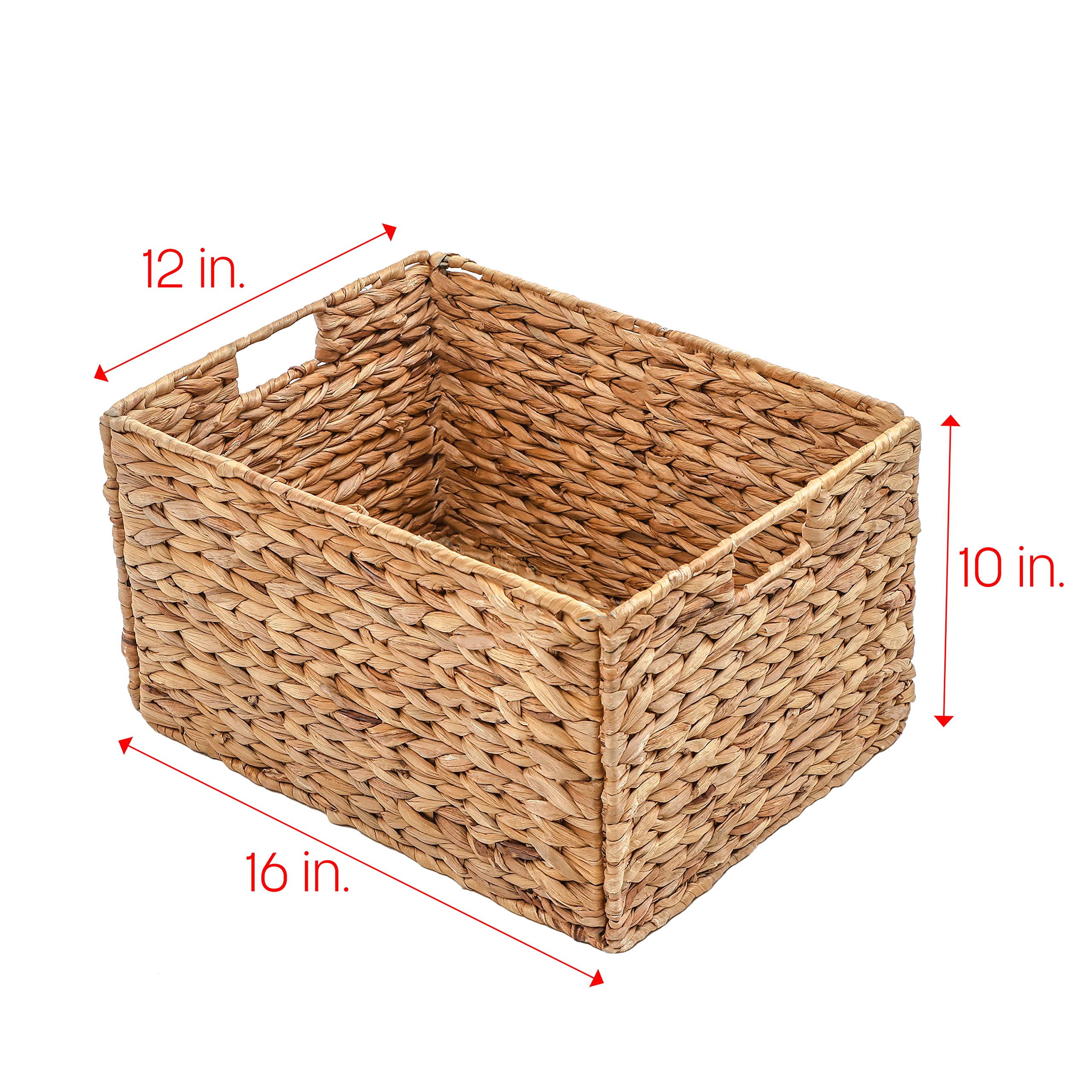 Trademark Innovations Large Foldable Rectangle Wicker Storage Baskets - Set of 4, Natural Woven Bins for Home Organization | Perfect for Closet, Laundry Room, Nursery & Bathroom Storage