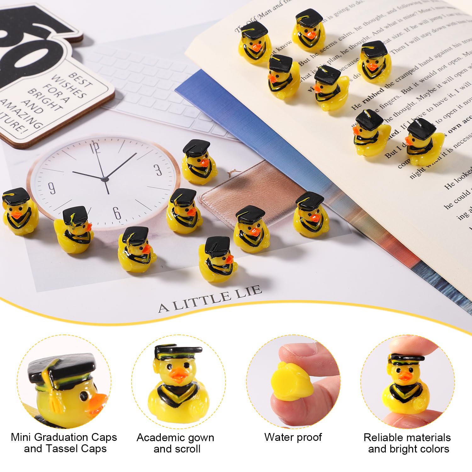 100pcs Mini Resin Graduation Ducks with Bachelor's Hats - Tiny Rubber Duck Decorations for Graduation Gifts, Birthday Parties & DIY Crafts - Funny Resin Duck Charms for Cake Toppers, Table Decor & School Celebrations