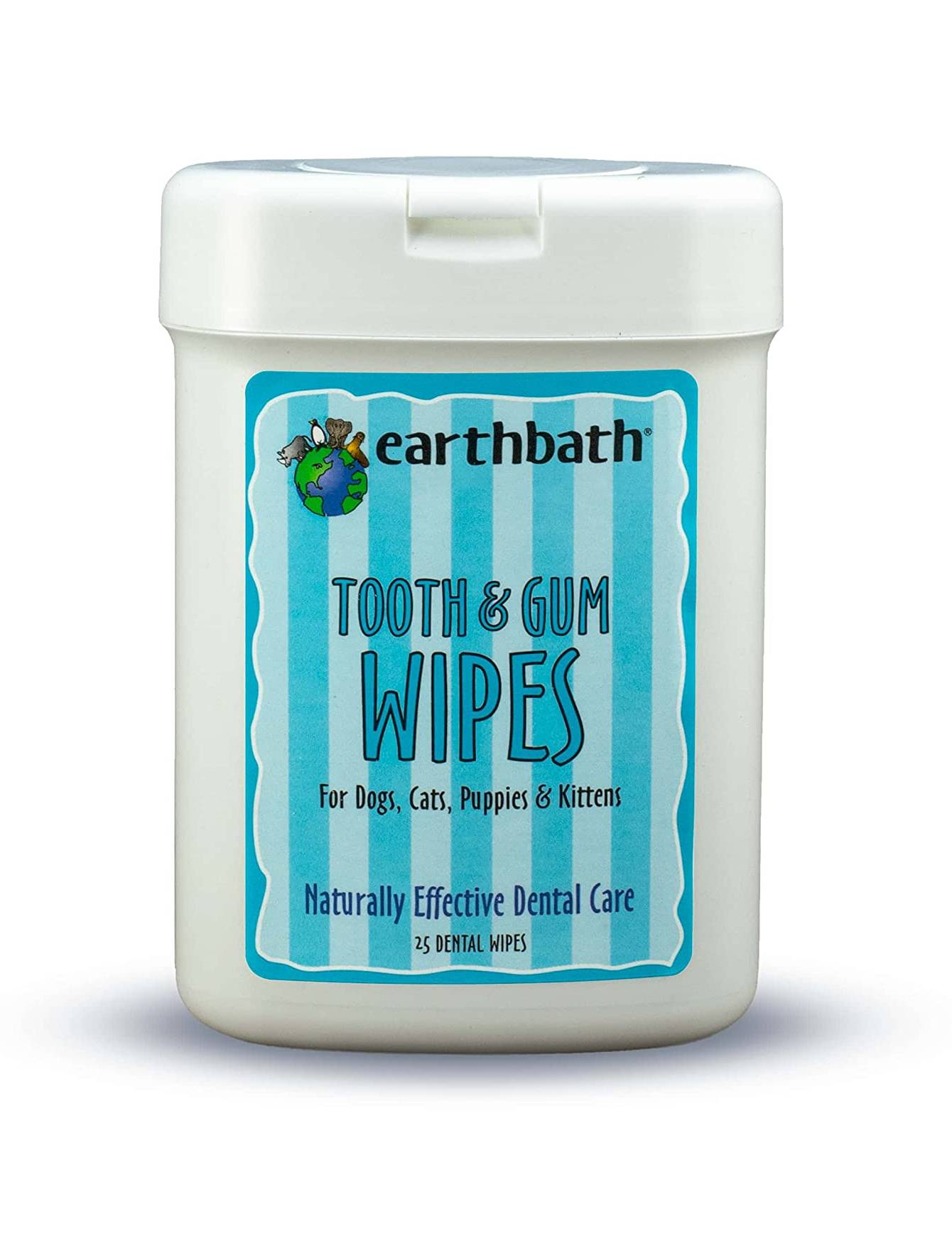 Earthbath Tooth & Gum Wipes for Dogs & Cats - 25 Count | Natural Dental Care for Pets | Freshens Breath & Removes Plaque | Perfect for Travel & At-Home Oral Hygiene
