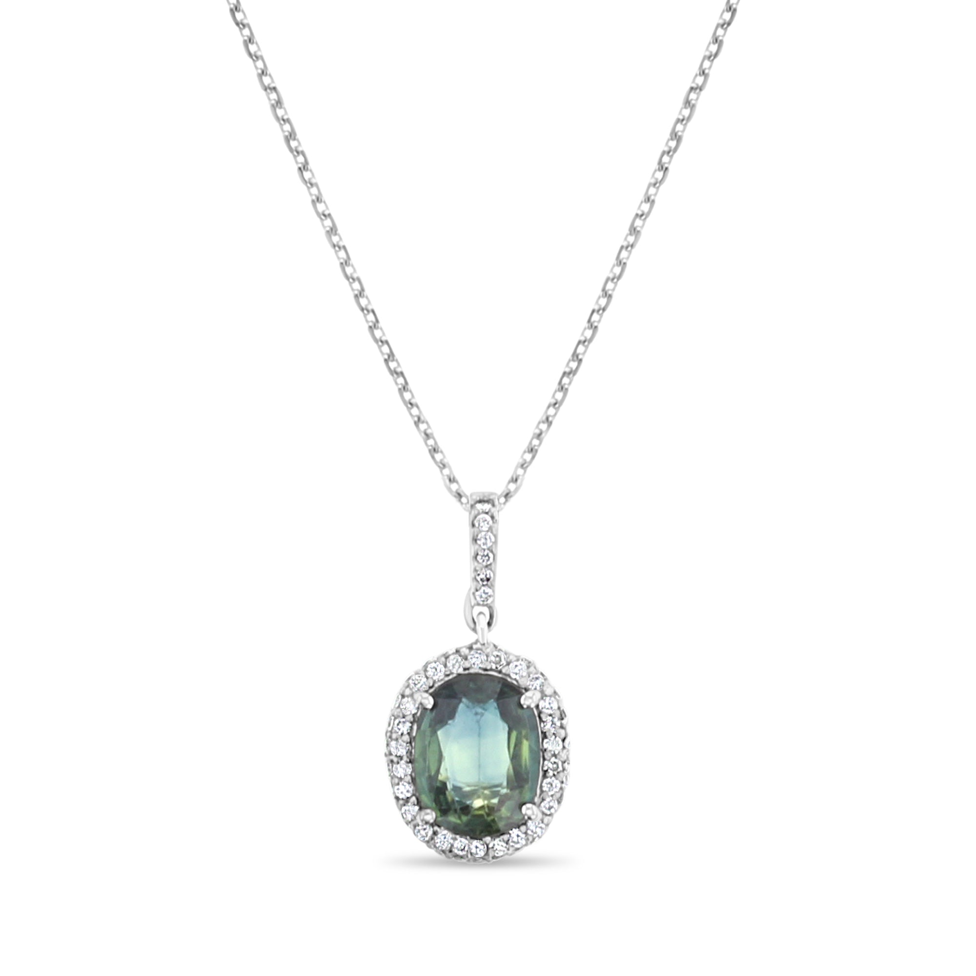 2.36cttw Oval Sapphire & Diamond Pendant in 14k White Gold – Elegant Necklace for Women, Perfect for Weddings, Anniversaries & Special Occasions