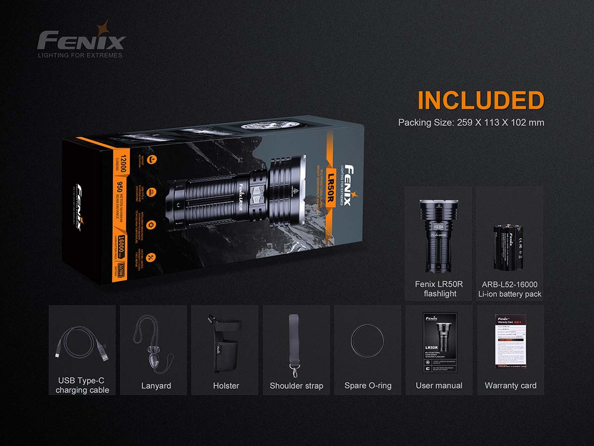 Fenix LR50R Rechargeable Flashlight - 12000 Lumen Ultra Bright LED Spotlight for Camping, Hiking, Emergency & Outdoor Adventures