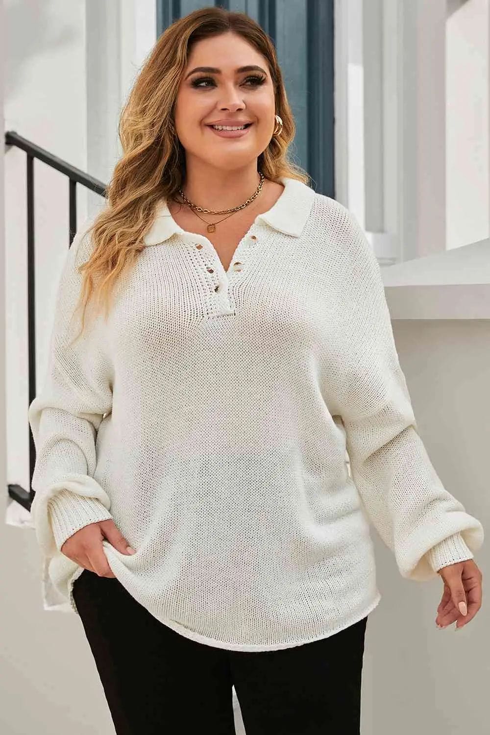 Stylish Plus Size Quarter Button Collared Sweater for Women - Cozy Fall & Winter Fashion - Perfect for Office, Casual Outings & Date Nights