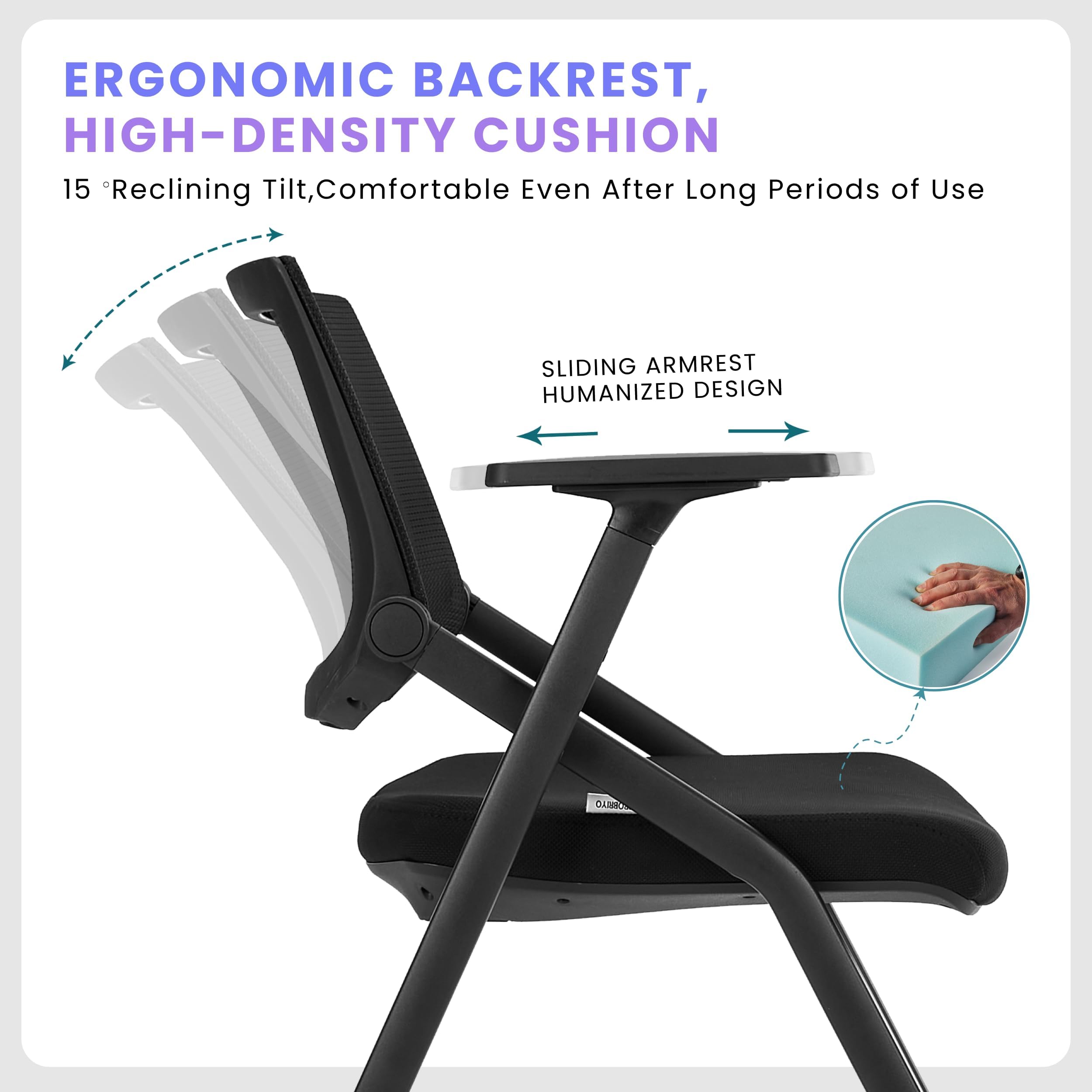 4 Pack Stackable Conference Room Chairs with Wheels - Ergonomic Mesh Back Office Chairs with Adjustable Arms & Paddle for Meeting, Training, Reception & Home Office - Perfect for Conference Rooms, Coworking Spaces & Home Workstations