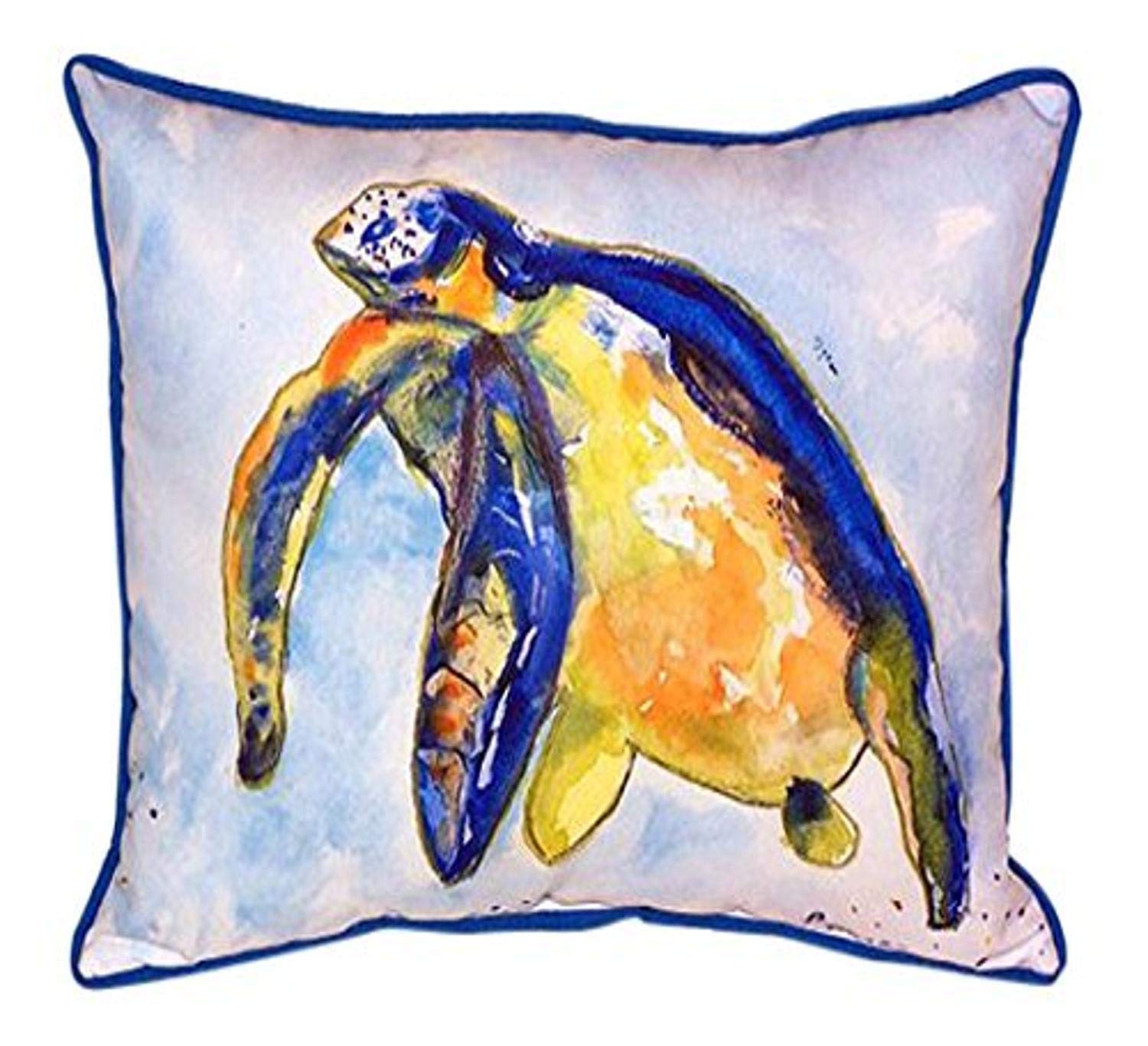 Betsy Drake Blue Sea Turtle Left Indoor/Outdoor Decorative Throw Pillow 16x20 Inches - Perfect for Sofa, Patio, Bedroom & Coastal Home Decor