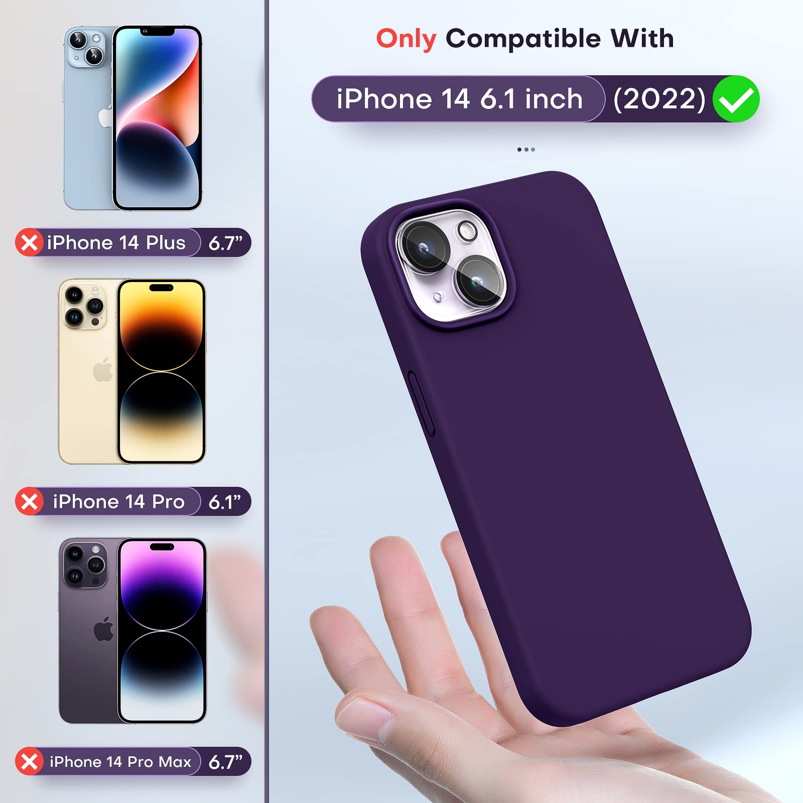 TOCOL Slim Liquid Silicone Case for iPhone 14 (6.1 Inch) - Anti-Scratch & Shockproof Protective Phone Cover in Midnight Purple - Perfect for Everyday Use, Travel, and Outdoor Activities