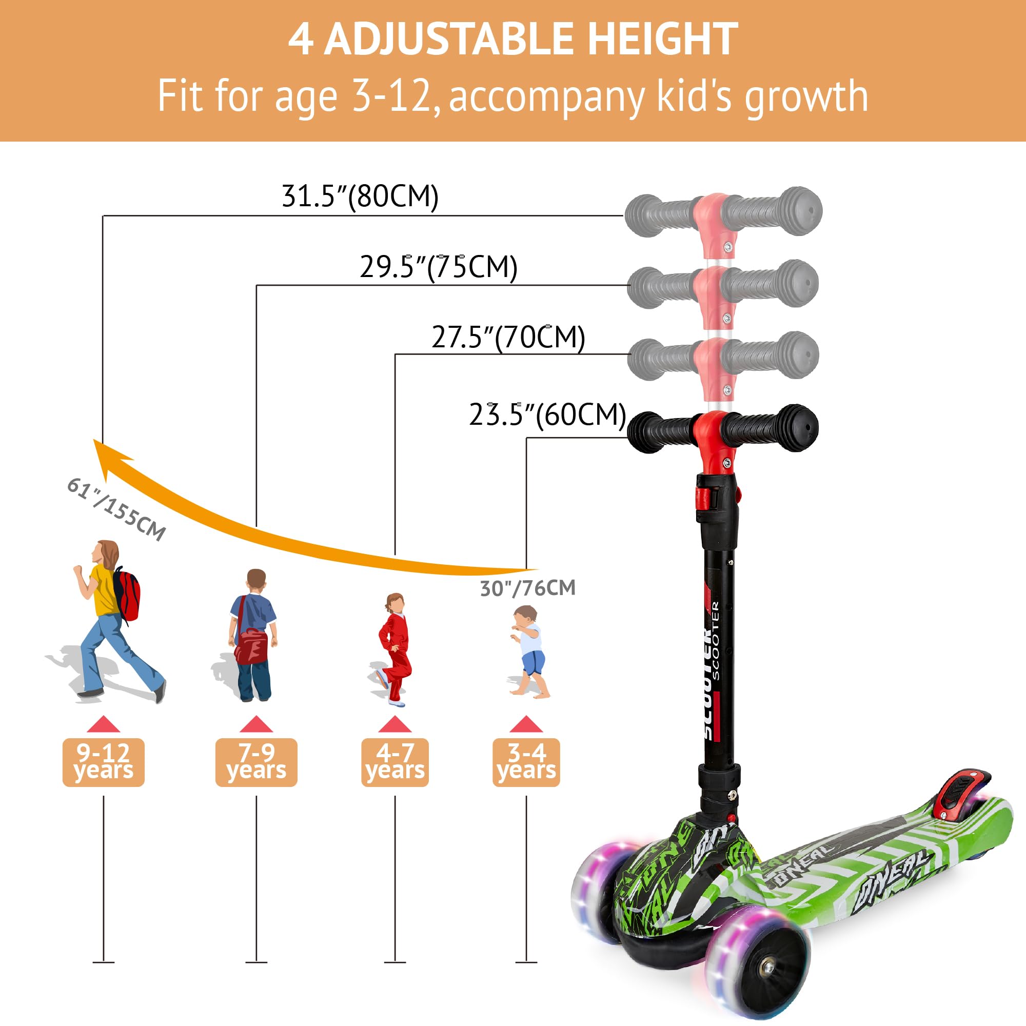 **Foldable & Adjustable Kids Scooter for Ages 3-12 – Graffiti Design, Non-Slip Deck, Wide Light-Up PU Wheels (200 lbs Capacity) – Perfect for Commuting, Park Rides & Outdoor Play**
