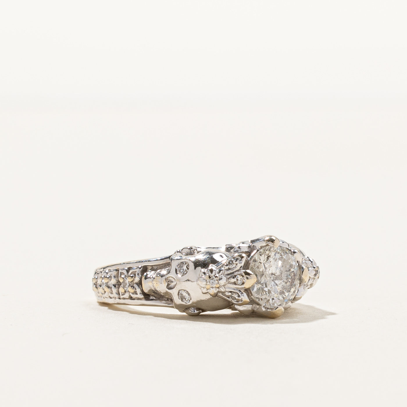 1.38ctw Diamond Skull Ring - SI2 Clarity, F Color, Size 5.25 - Gothic Jewelry for Men & Women - Perfect for Halloween, Punk Fashion & Edgy Style