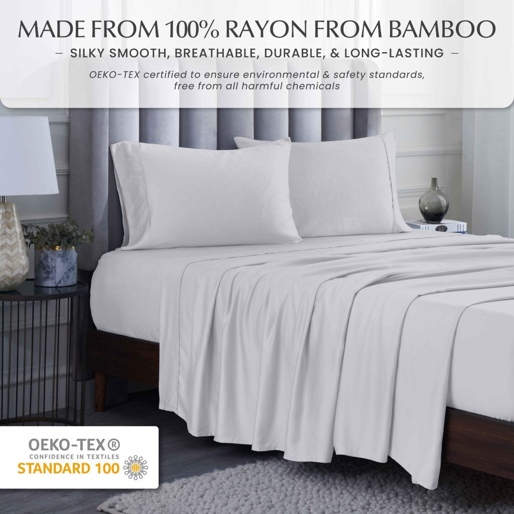 300 Thread Count Rayon Bamboo Deep Pocket Sheet Set - Ultra Soft & Breathable Bed Sheets for Queen Size Mattress - Perfect for Hot Sleepers & All-Season Comfort