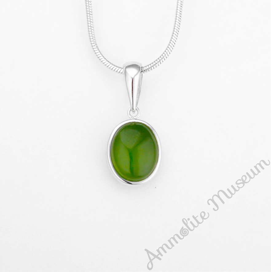 14K White Gold Oval Ammolite & Jade Pendant Necklace – Natural Gemstone Jewelry for Women, Elegant Gift for Birthday, Anniversary & Special Occasions