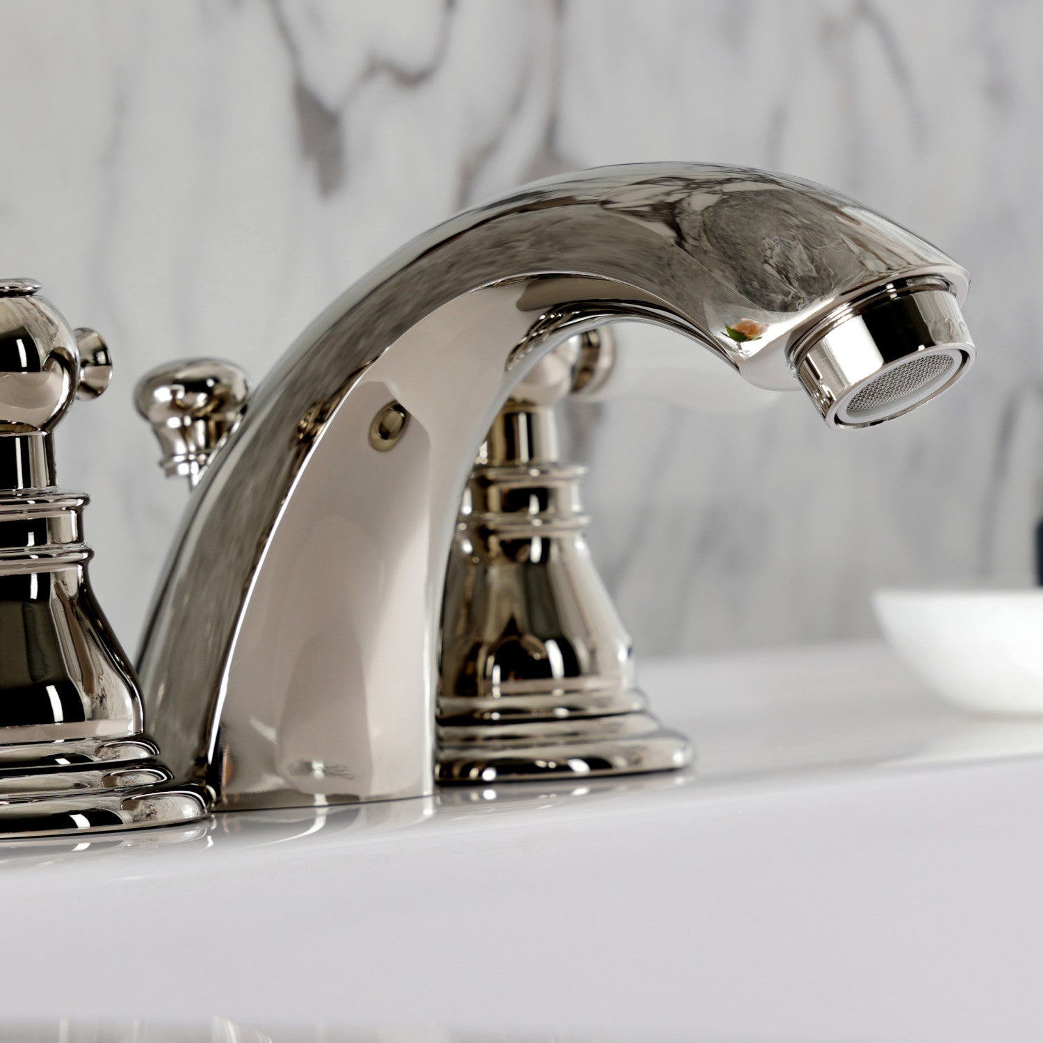 American Patriot KB956APLPN 3-Hole Deck Mount Mini Widespread Bathroom Faucet with Pop-Up Drain - Polished Nickel Finish for Vanity Sinks & Powder Rooms