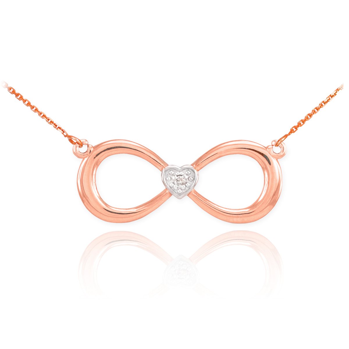 14K Rose Gold Diamond Heart Infinity Necklace for Women - Dainty Pink Pendant with Forever Symbol, Perfect for Valentine's Day Gifts & Anniversary Jewelry