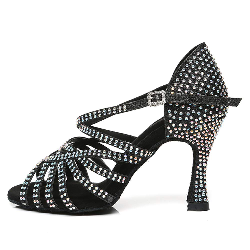 HROYL Women's Rhinestone Latin Dance Shoes for Ballroom, Salsa & Performance - Model L467 | Perfect for Dance Competitions, Shows & Practice