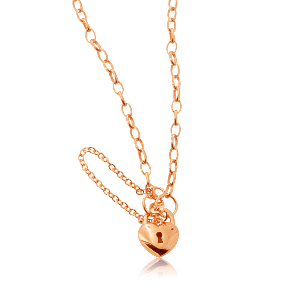 9ct Rose Gold Heart Locket Belcher Padlock Bracelet 18cm - Elegant Jewelry Gift for Women, Perfect for Valentine's Day, Anniversary & Special Occasions