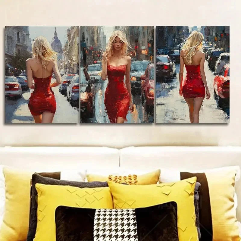 3-Piece Blonde Woman in Red Dress Wall Art Set - Framed Canvas 40x60cm - High Quality Print - 100% Australian Made - Ready to Hang - Perfect for Living Room, Bedroom & Office Decor