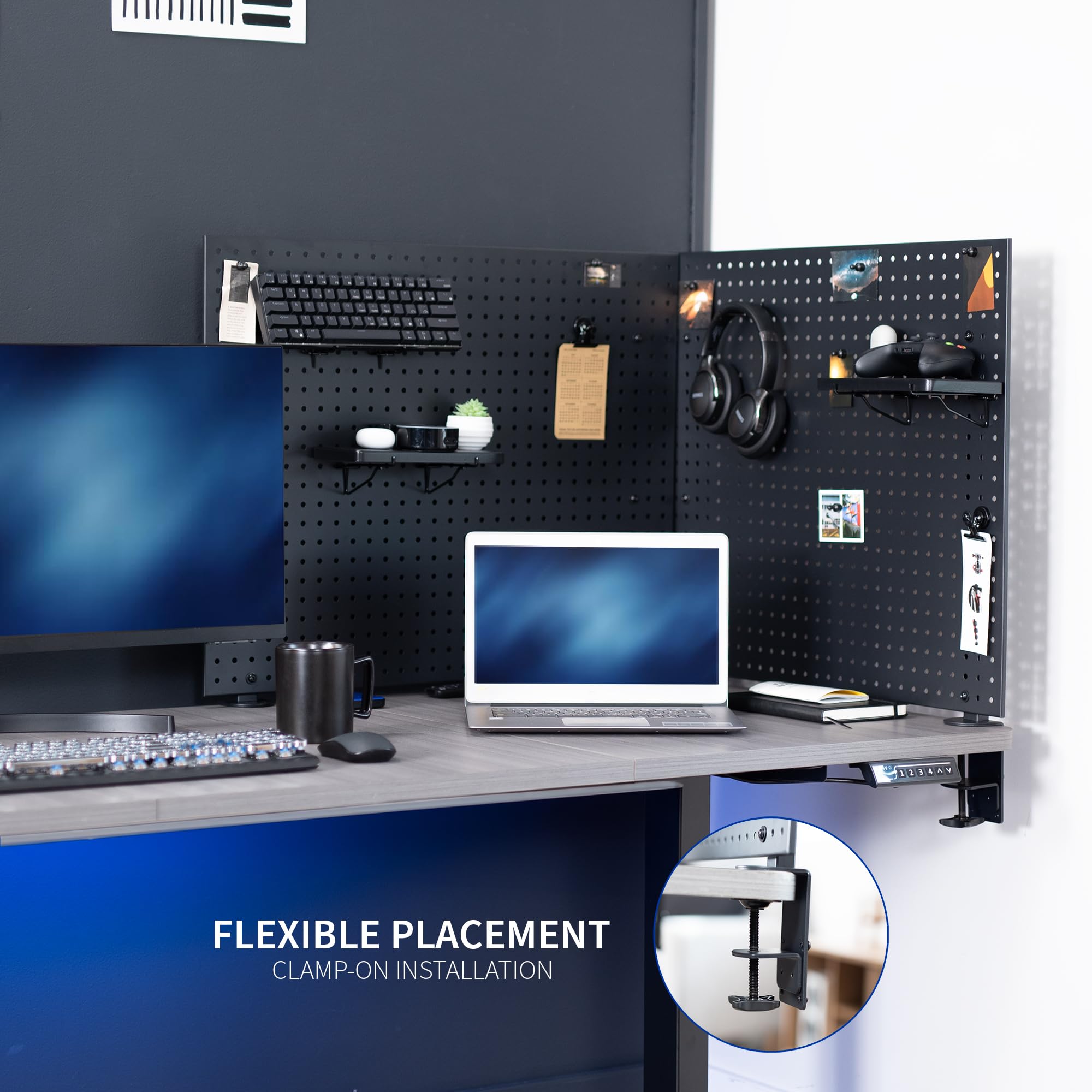 VIVO Steel Clamp-on Desk Pegboard 60x24 Inch - Magnetic Office Organizer with Privacy Panel - Black (PP-DK30B-2) - Perfect for Home Office, Workspace Organization & Under Desk Storage Solutions