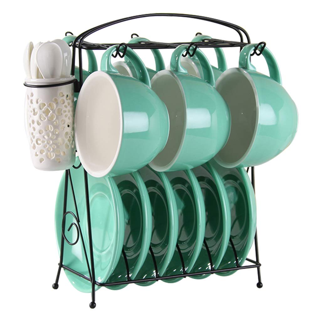 Premium European Style Ceramic Coffee Mug Set - Creative Pull Flower Design for Cappuccino, Espresso & Tea - Elegant Green Color - Perfect for Home, Office & Cafe Use