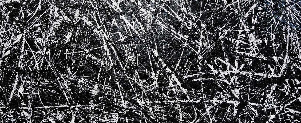 Scatter Brainer 240cm x 100cm Black White Minimalist Textured Abstract Canvas Art - Modern Wall Decor for Living Room, Bedroom & Office