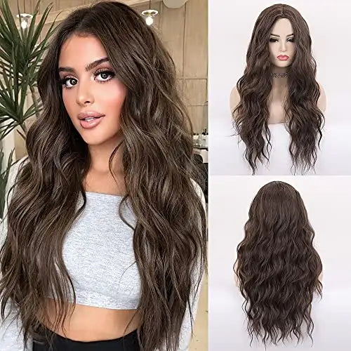 Long Wavy Synthetic Wig with Natural Center Part - Perfect for Cosplay, Halloween, and Daily Fashion Styling
