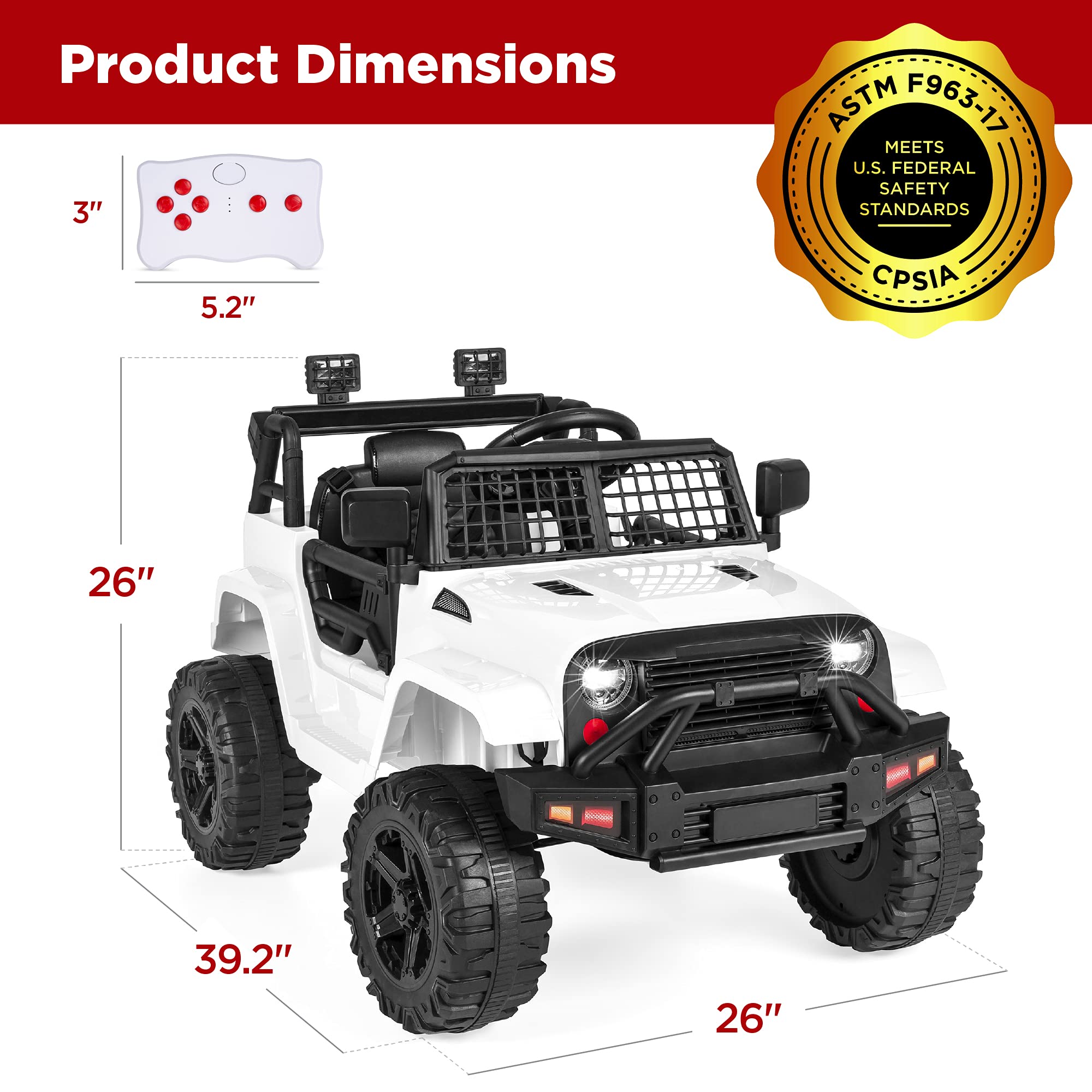 Best Choice Products 12V Kids Ride On Truck Car with Parent Remote Control, Spring Suspension, LED Lights & AUX Port - White Electric Toy Vehicle for Boys & Girls | Perfect for Birthday Gifts, Outdoor Play & Backyard Fun