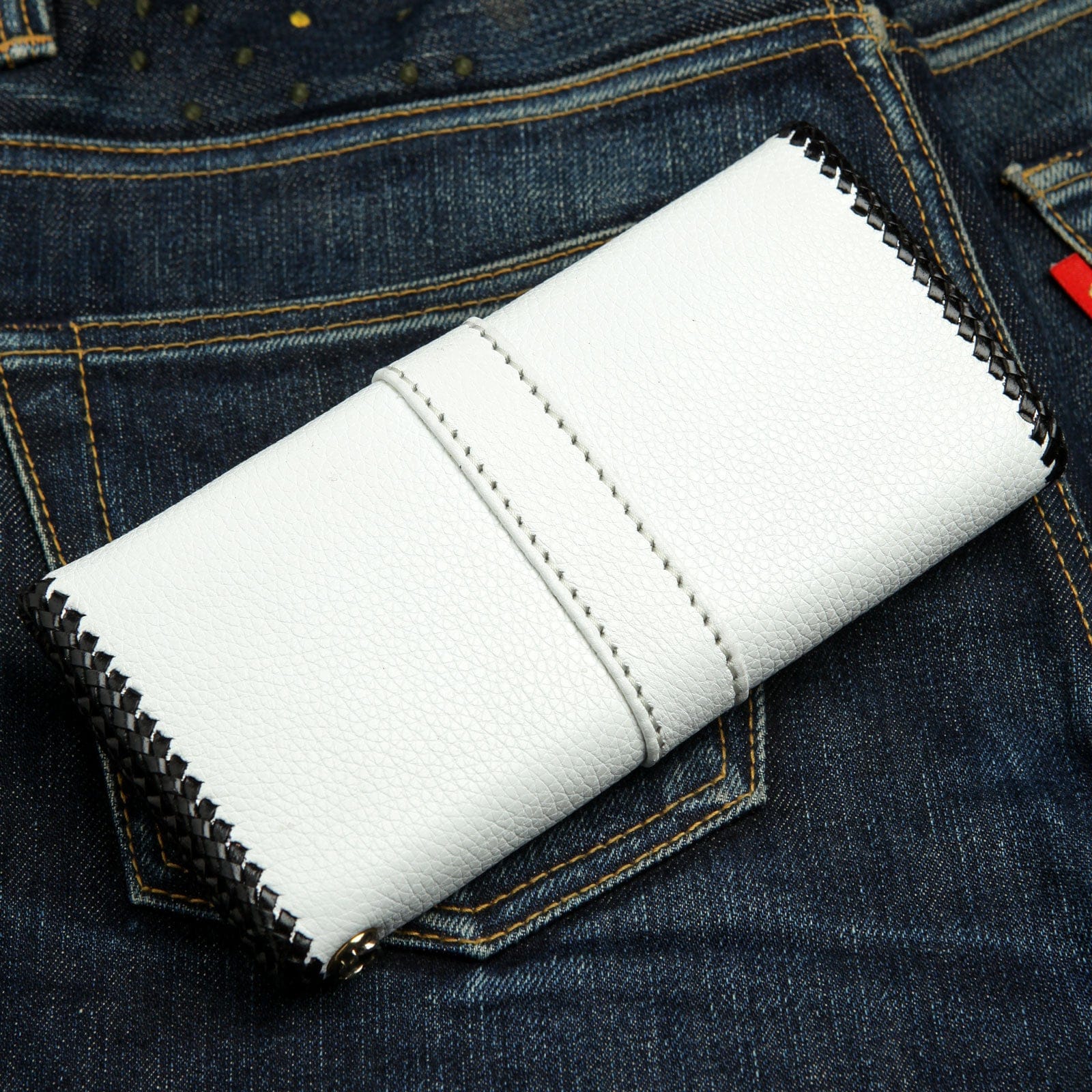 Genuine White Leather Biker Wallet with Scorpion Carving - Stylish & Durable Motorcycle Wallet for Men - Perfect for Riding, Travel & Everyday Use