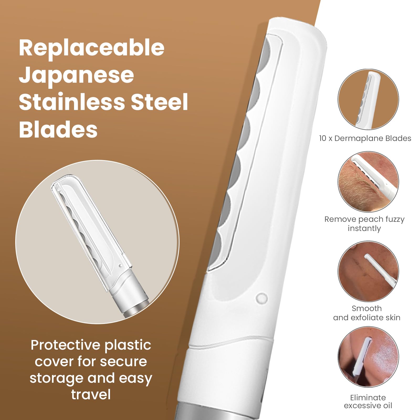 Premium Dermaplaning Tool for Face with 20 Blade Refills - Facial Hair Remover & Exfoliator for Eyebrows & Peach Fuzz - Women's Skin Smoothing Razor for Flawless Makeup Application & At-Home Spa Treatments