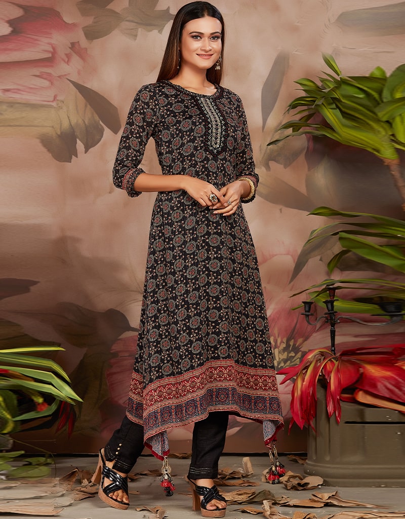 Black Chiffon Suit Pants with Digital Print - Elegant & Stylish Women's Formal Wear for Office, Parties & Special Occasions