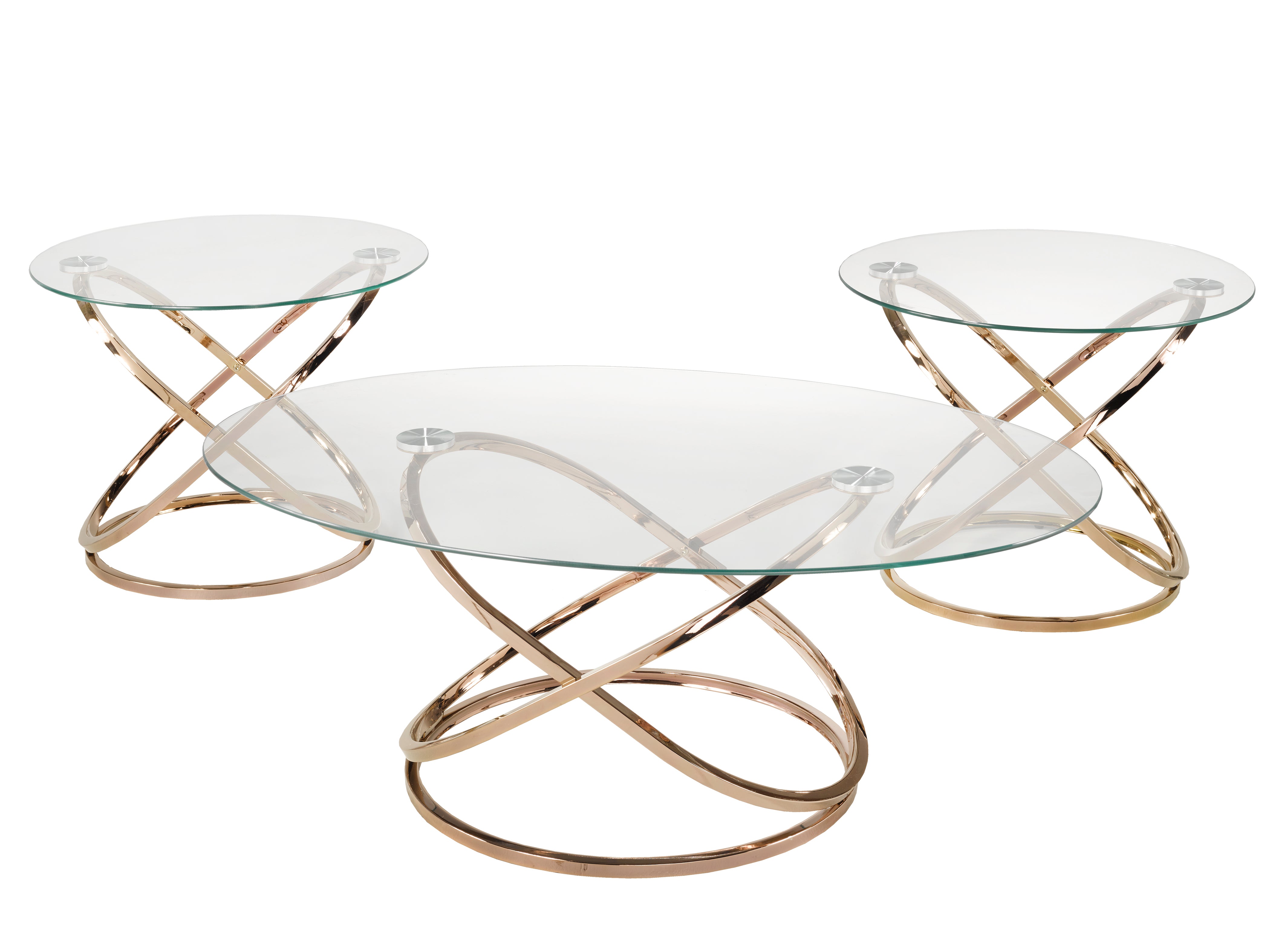 3 Piece Coffee Table Set with Rose Gold Finish - Modern Living Room Furniture for Small Spaces, Home Decor, and Stylish Entertaining