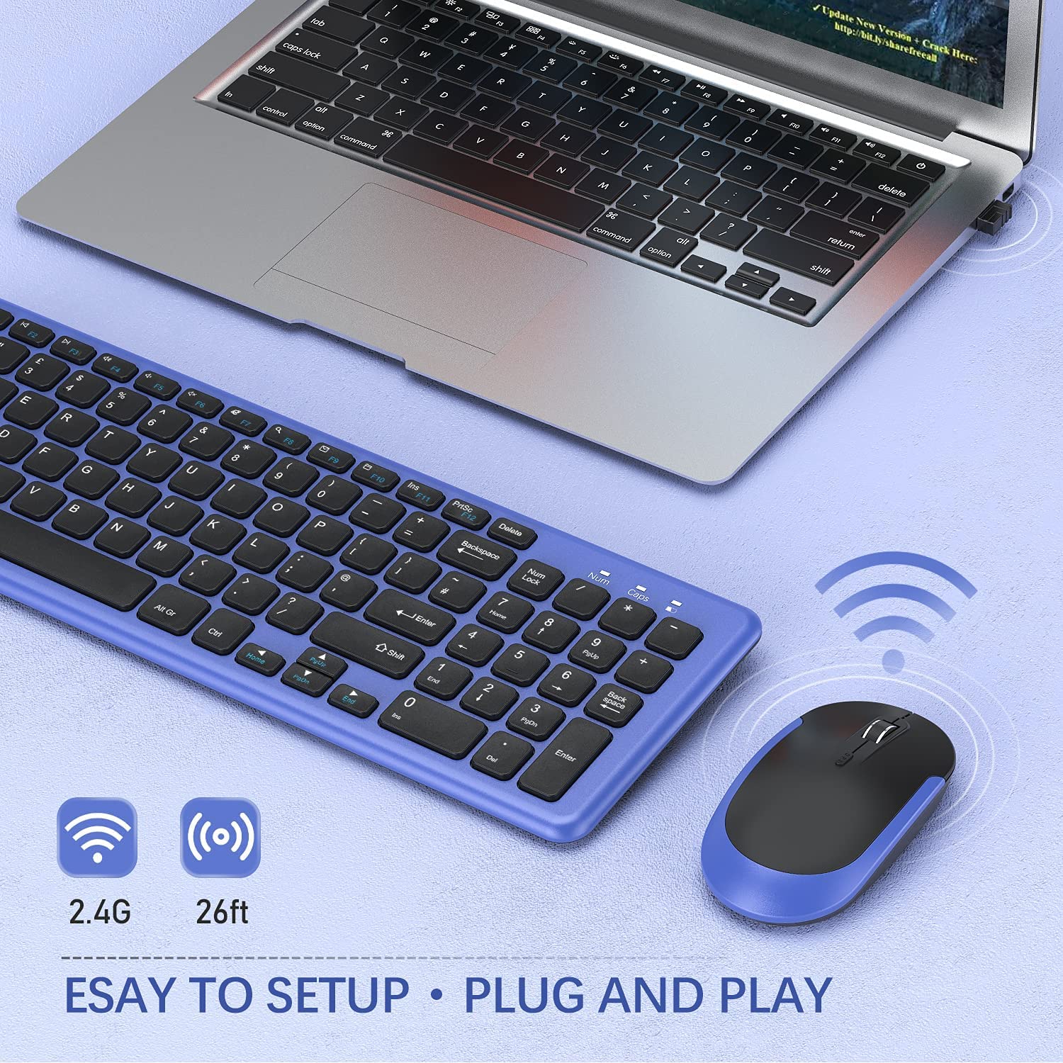 Wireless Keyboard and Mouse Combo - 2.4GHz Ergonomic Slim USB Set with Receiver for Windows PC/Laptop - Perfect for Office, Home & Gaming (QWERTY UK Layout)