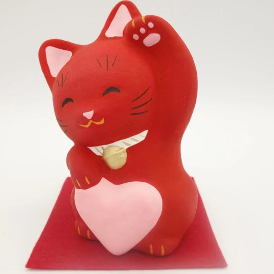 Authentic Japanese Maneki Neko Lucky Cat Figurine - Nagahama Doll Red Beckoning Cat for Good Fortune | Perfect for Home Decor, Office Feng Shui & Gift Giving