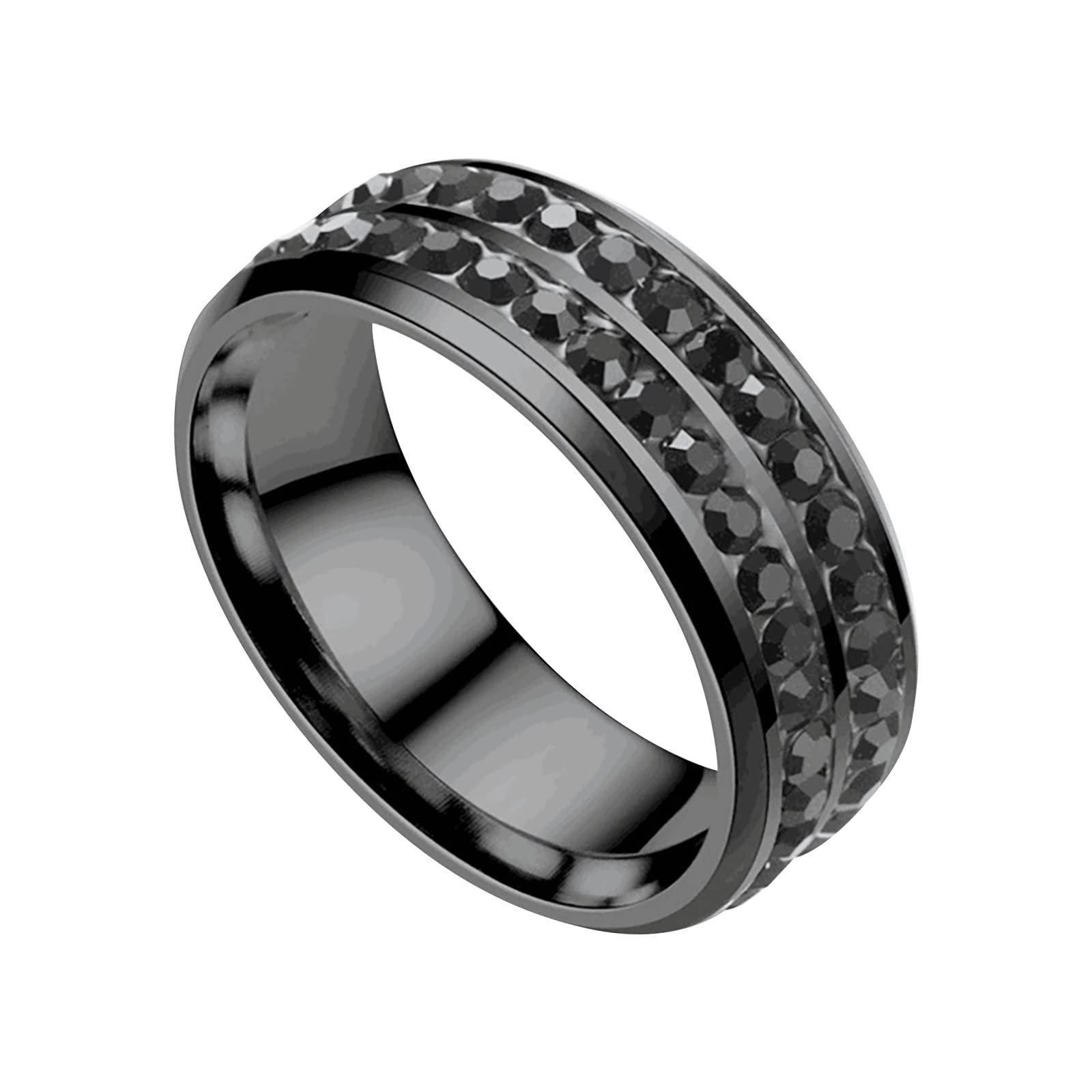 Titanium Steel Double Diamond Ring - Korean Style Fashion Stainless Steel Couple Rings Set for Women | Perfect for Anniversary Gifts, Wedding Bands & Romantic Occasions
