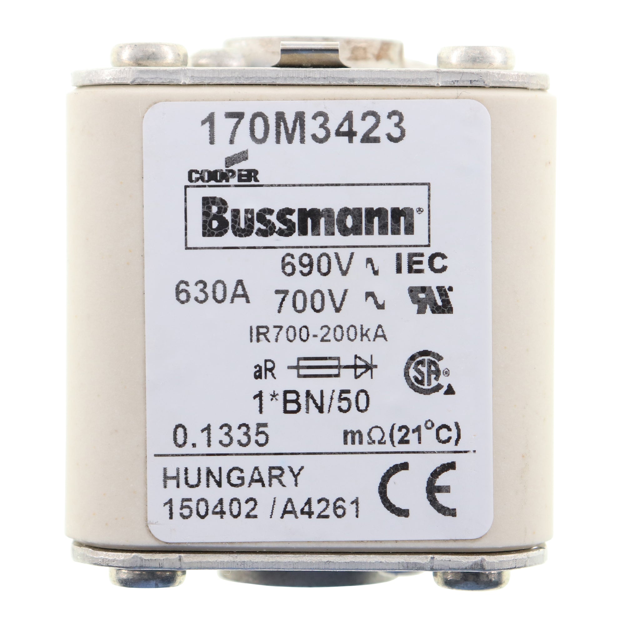 Bussmann 170M3423 High Speed Fuse - Square Body, 690V/700V, 630A - Perfect for Industrial Equipment & Electrical Protection Systems