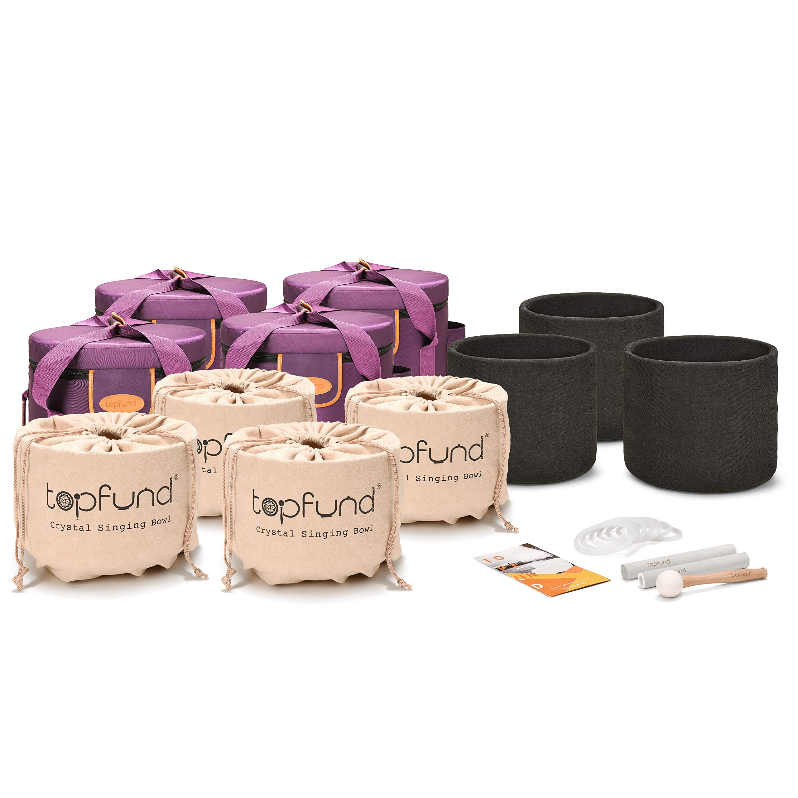 TOPFUND Set of 7 Chakra Crystal Singing Bowls 8-10 Inch with Carrying Case & Mallets - Healing Meditation, Yoga, Sound Therapy, Spiritual Practice
