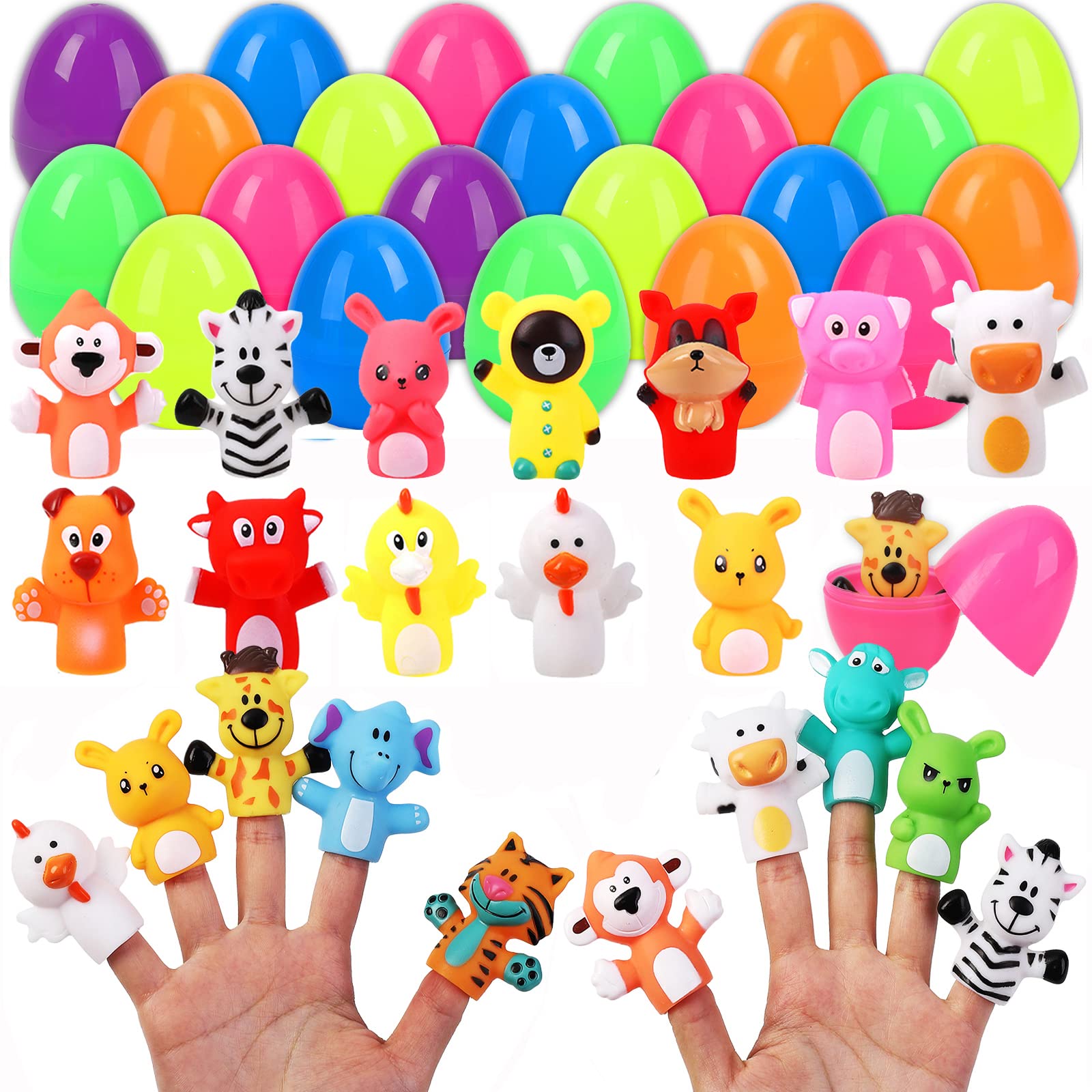 18pcs Easter Eggs PreFilled with Animal Finger Puppets - Easter Party Favors, Basket Stuffers, Egg Fillers, Hunt Prizes - Perfect for Easter Celebrations, Classroom Rewards & Kids' Activities