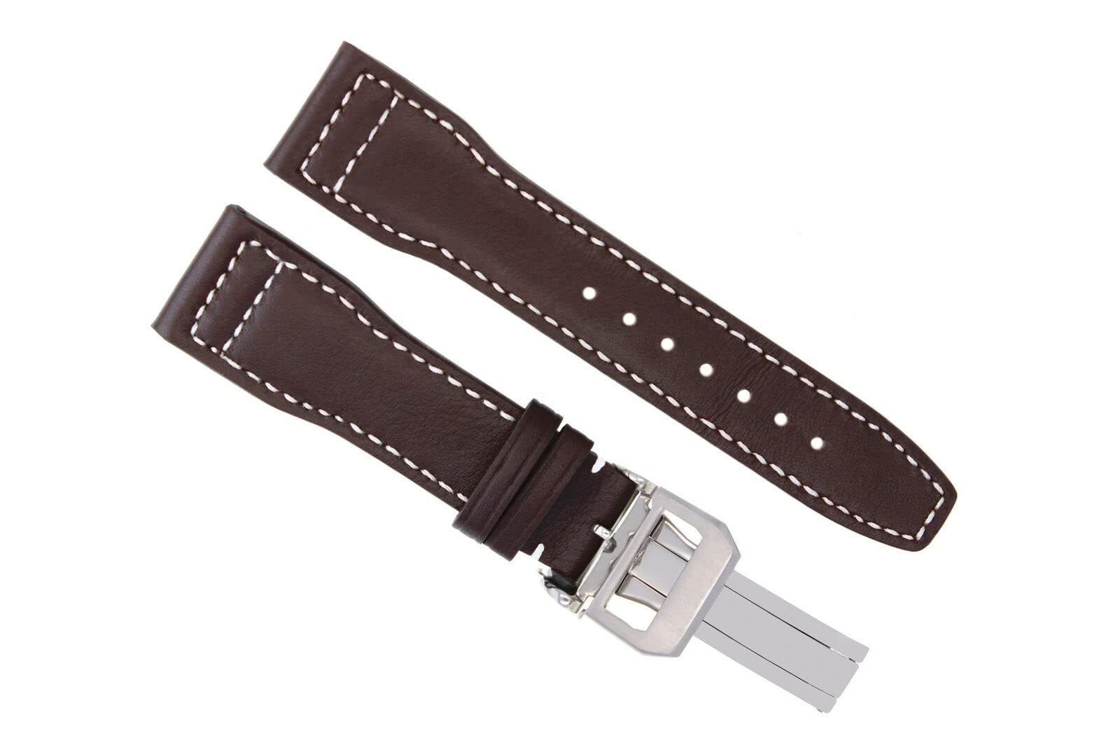 23mm Genuine Leather Watch Band Replacement for IWC Pilot Portuguese Top Gun - Brown Strap with Shiny Clasp | Durable & Comfortable for Daily Wear, Business Meetings & Outdoor Activities